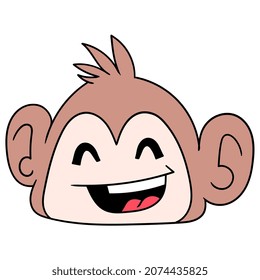 friendly smiling face monkey head, vector illustration carton emoticon. doodle icon drawing