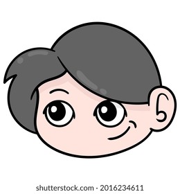 friendly smiling face woman head, vector illustration carton emoticon. doodle icon drawing