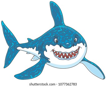 Friendly smiling great white shark attacking, vector illustrations in a cartoon style