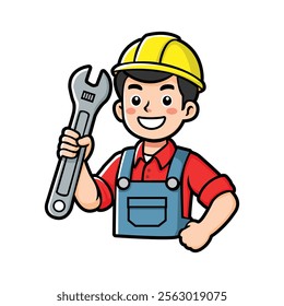 friendly smiling mechanic perfect for mascot for repair. maintenance job vector illustration design