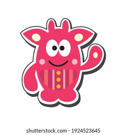 Friendly smiling pink monster icon on white background cartoon vector illustration