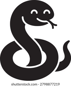 Friendly smiling snake character coiled up, playful and cute reptile cartoon.