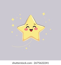 A friendly, smiling star is cleanly illustrated, trailing a path of stardust that creates a beautiful banner. Simple flat Vector style.