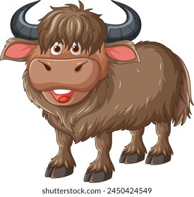 A friendly, smiling yak in a vector graphic style.