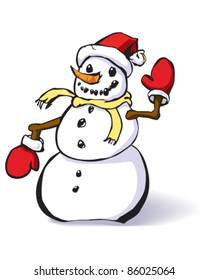 Friendly snowman waving. Vector Illustration for easy editing.