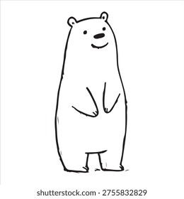 Friendly Standing Bear Doodle Character Vector Illustration