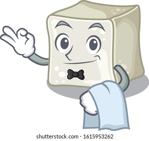 Friendly sugar cube Character stand as a Waiter character