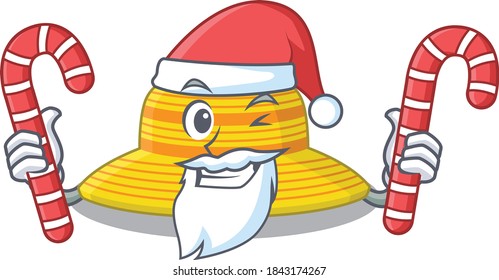Friendly summer hat dressed in Santa Cartoon character with Christmas candies