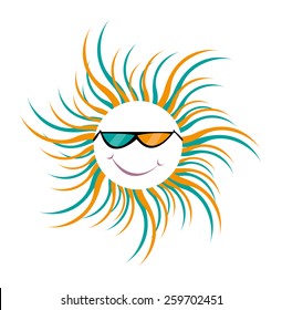 A Friendly Sun wearing 3D Shades and a positive smile. Cartoon Vector Editable EPS10 Illustration. 