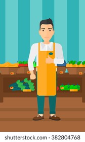 Friendly supermarket worker.