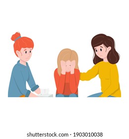 Friendly support concept and comforting friends. Two women support crying friend.