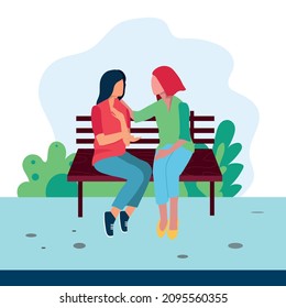 friendly support concept. The girl shares her experiences, and the interlocutor supports her. vector illustration