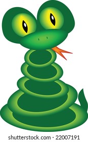 friendly swinging green snake with tongue sticking out