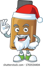 Friendly syrup cure bottle Santa cartoon character design with ok finger