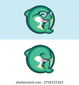 A friendly teal dolphin character wearing black eyeglasses, designed in a modern flat mascot style. Perfect for education, kids' branding, or creative agency logos.