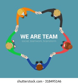 Friendly team circle hands support motto. Top view business flat web infographic concept vector. Creative people collection.