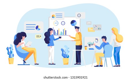Friendly Team Work Colleagues large Remote Office. Structure and Organization Remote Office. Task and Project Management System. Electronic Document Management. Creative Coworking.