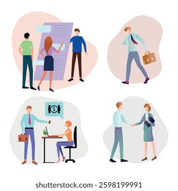 Friendly Team Work Colleagues large Remote Office set. Structure and Organization Remote Office. Task and Project Management System. Electronic Document Management. Creative Coworking.