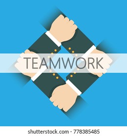 Friendly teamwork. Male hands supporting each other. Vector illustration.
