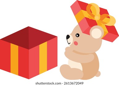 Friendly teddy bear with red gift open
