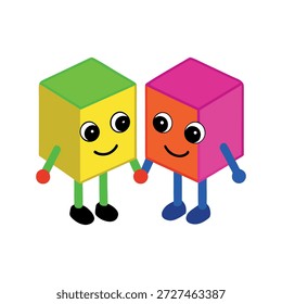 Personajes de cubo de colores tridimensionales amigables que simbolizan el trabajo en equipo sobre fondo blanco limpio