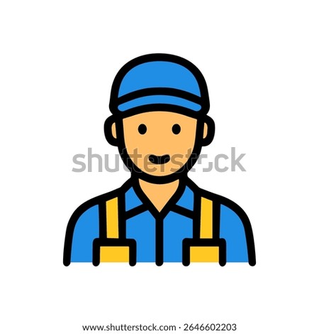 Friendly tradesman with blue uniform. Icon Symbol Illustration