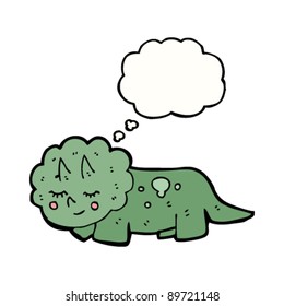 friendly triceratops cartoon with thought bubble