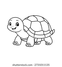 Friendly turtle cartoon in simple line art single sentence usage