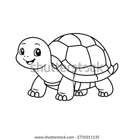 Friendly turtle cartoon in simple line art single sentence usage