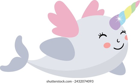 Friendly unicorn whale with wings
