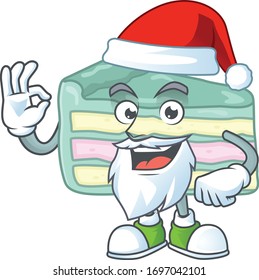 Friendly vanilla slice cake Santa cartoon character design with ok finger