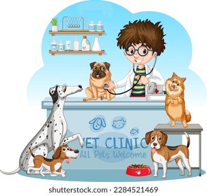 Friendly Veterinarian with Pet Animal Vector illustration