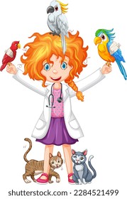 Friendly Veterinarian with Pet Animal Vector illustration