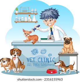 Friendly Veterinarian with Pet Animal Vector illustration