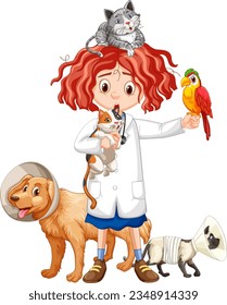 Friendly Veterinarian with Pet Animal Vector illustration