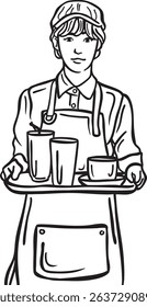 Friendly waitress serving coffee at cozy cafe