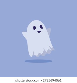 Friendly waving ghost mascot with arms up, adorable spooky spirit vector isolated for Halloween greeting cards