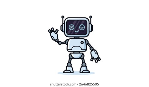 Design de personagem robô de onda amigável com um rosto sorridente bonito e antenas para projetos digitais e criativos