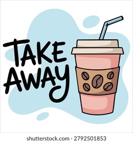 Friendly welcoming take away disposable coffee cup blue coffee cup logo presented as stylized digital illustration for graphic use