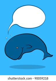 Friendly Whale swimming underwater with blank Speech Bubble, cartoon illustration