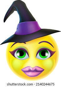 A friendly witch cartoon Halloween face icon