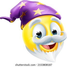 A friendly wizard emoticon face cartoon icon