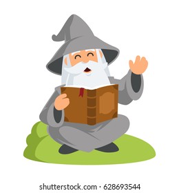 Friendly wizard, he is reading a book