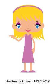 Friendly woman pointing on something