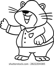 Friendly Woodchuck Character Waving Greeting