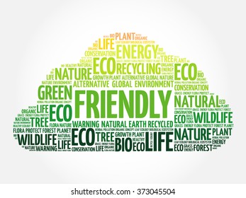 Friendly word cloud, conceptual green ecology background