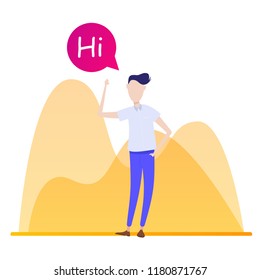 friendly worker welcomes you. Vector illustration in cartoon style