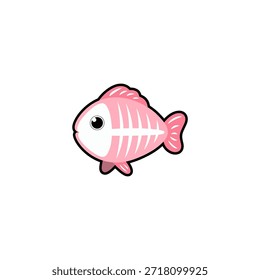 Friendly x ray fish cartoon illustration with visible bones isolated on white background. Perfect for kids science books and biology education