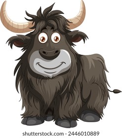 A friendly yak character with a big smile