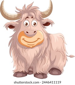 A friendly yak character with a big smile